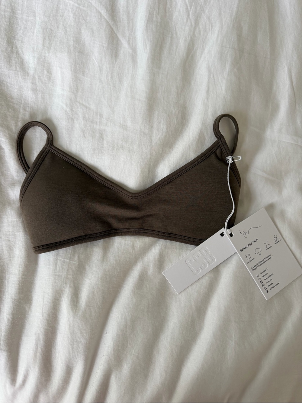 CSB Seamless Micro Crop Brown Bralette, NWT